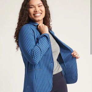 Betabrand Transcendent Blazer in Aegean Pinstripe - Size Large